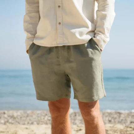 Men's Linen Olive Shorts